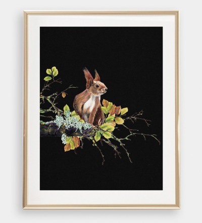 Eichhörnchen auf dem Ast Fine Art Print Giclée Print Poster Kunstdruck Zeichnung - Mischtechnik Reproduktion