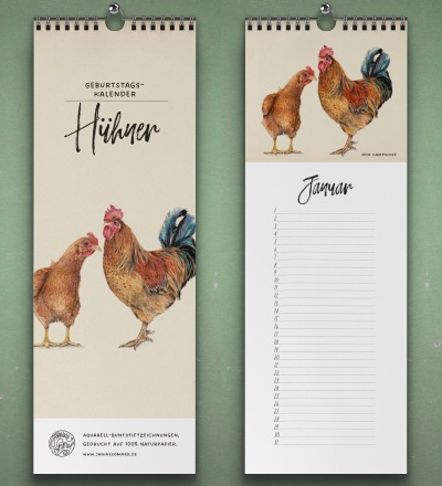 Geburtstagskalender Hühner Wandkalender Kunstkalender NEU - Buntstiftzeichnungen von Hühnerarten