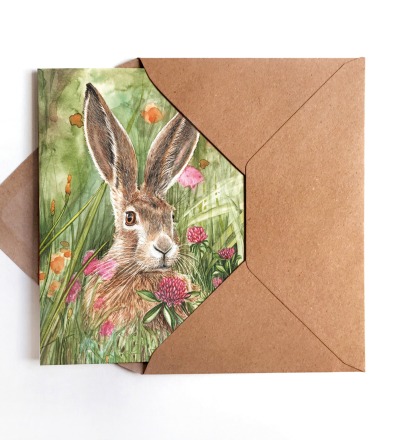 Grußkarte Hase im Klee Grußkarte zu Ostern - inkl Umschlag