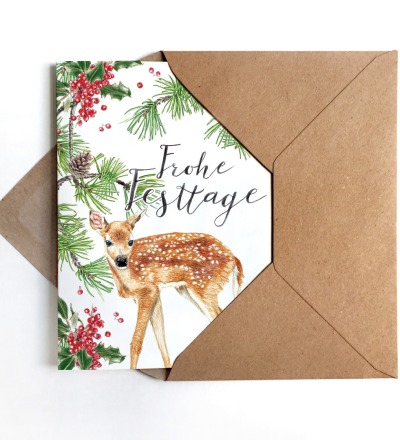Weihnachtskarte Reh Grußkarte - inkl Umschlag