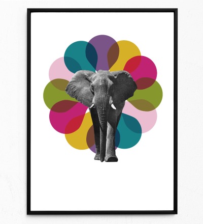 Elefant Poster Kunstdruck DIN A3 - Collage aus Magazinen der 50ziger & 60ziger Jahre