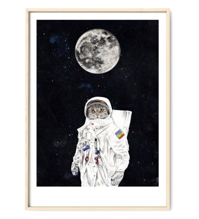 Spacecat Zeichnung Poster Kunstdruck Zeichnung - Mischtechnik Reproduktion