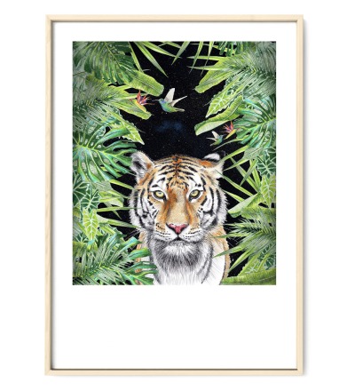 Tiger nachts im Dschungel Fine Art Print Giclée Print Poster Kunstdruck Zeichnung - Mischtechnik Reproduktion