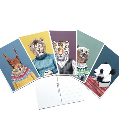 Postkartenset Tierportraits - Set aus 5 Postkarten in DIN A6