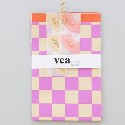 Geschenkverpackungsset - Schachbrett Pink - Wunderschöne Flachbeutel mit passenden Aufklebern &amp;