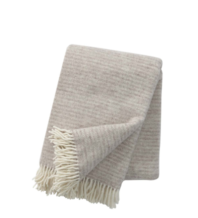 Kuscheldecke aus Ecowolle - beige gestreift - Kuschelige Decke aus 100 Eco Lammwolle