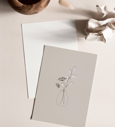 Postkarte Blumenvase - Postkarte auf extra dickem strukturierten Papier