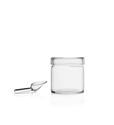 Piuma - Zuckerdose mit Deckel und Löffel - Handgefertigte Dose aus Glas