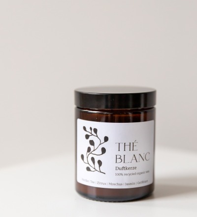 Nachhaltige Duftkerze - Thé Blanc - Duftkerze aus 100 recycled organic wax - Weißer Tee Zitrus Moschus Jasmin Geißblatt