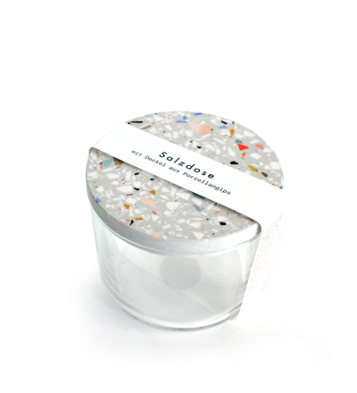 Salzdose Terrazzo - Grau - Dose aus Glas mit Terrazzo Deckel aus Porzellangips