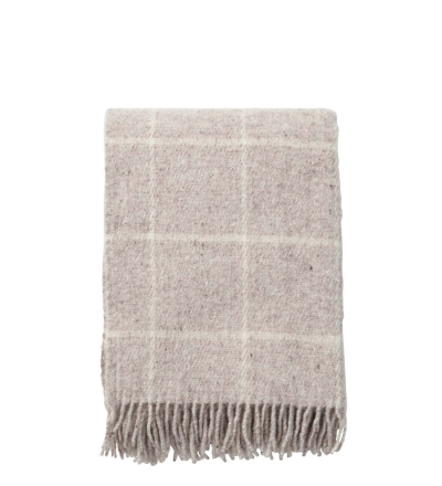 Wolldecke Karomuster beige - Kuschelige Decke aus 100 Lammwolle mit Karomuster