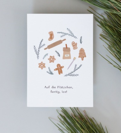 Postkarte Plätzchen - Weihnachtliche Postkarte auf extra dickem strukturierten Papier