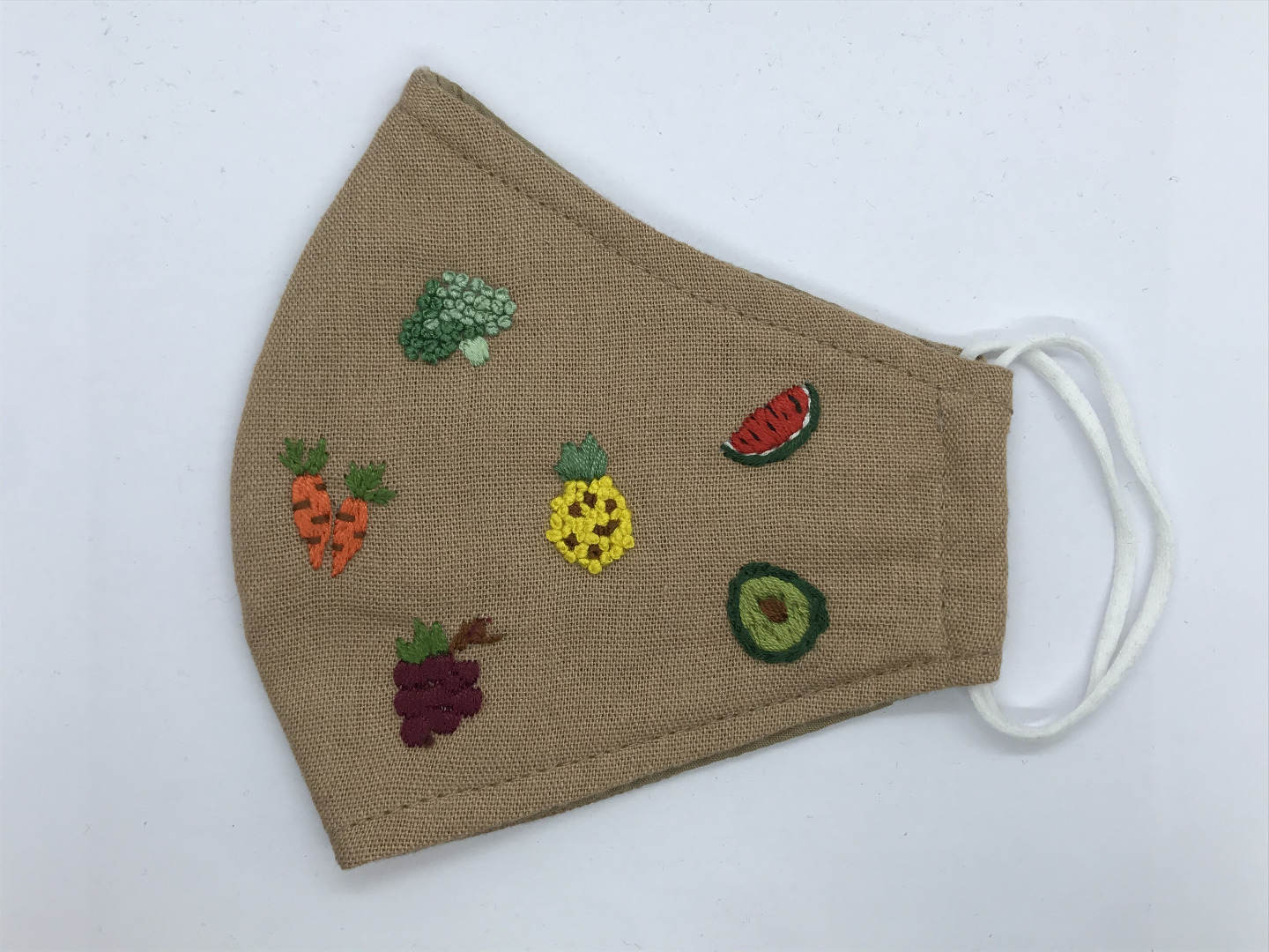 Face mask with veggie hand-embroidery