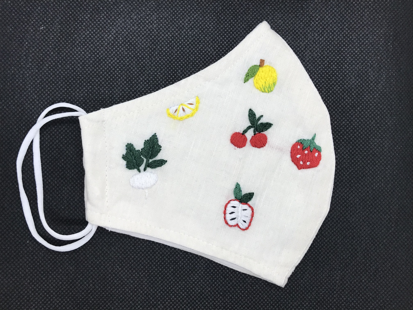 Face mask with veggie hand-embroidery 2