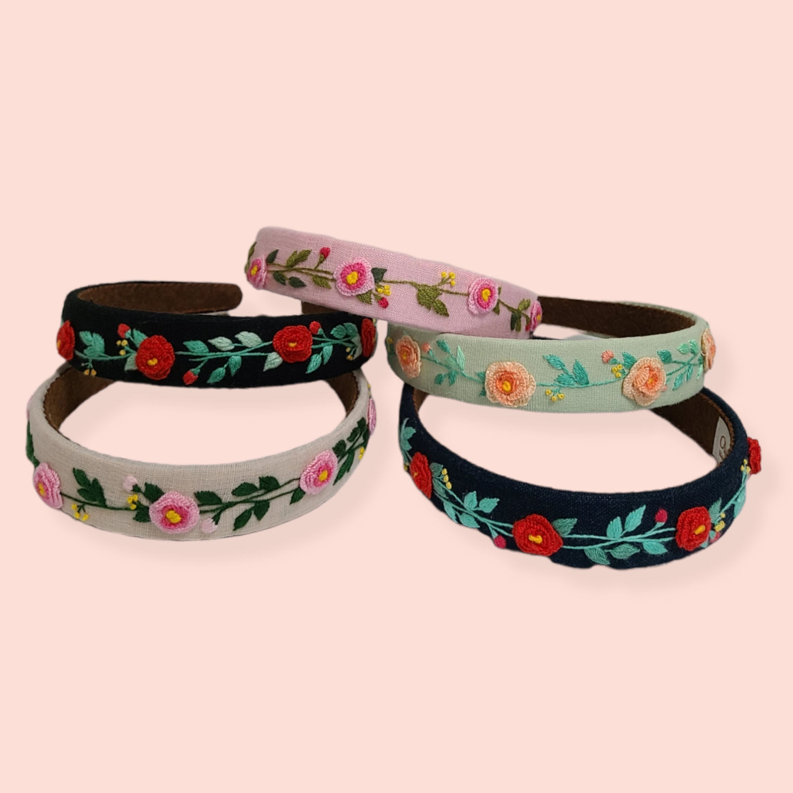 Floral headband with embroirered flowers 2