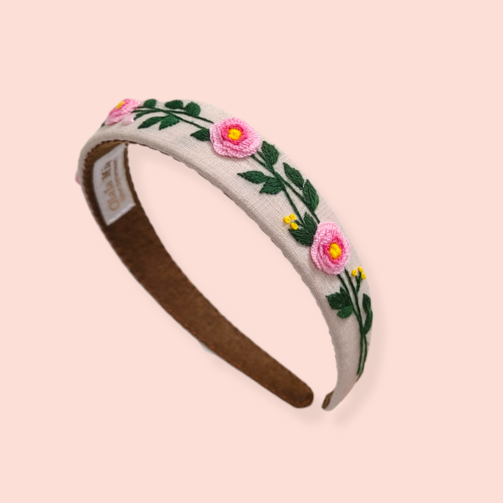 Floral headband with embroirered flowers