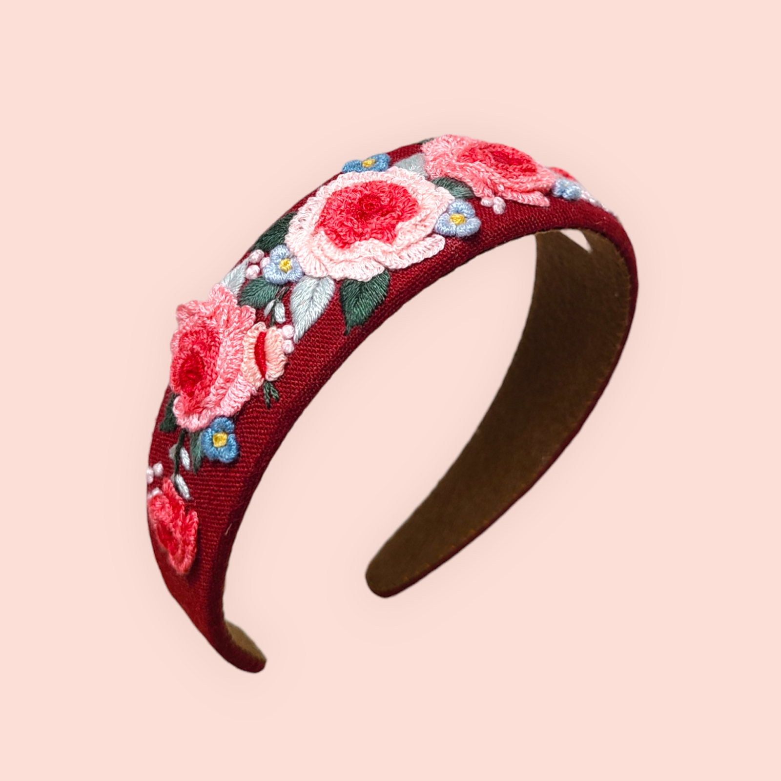 Floral headband with embroirered 3D flowers 3