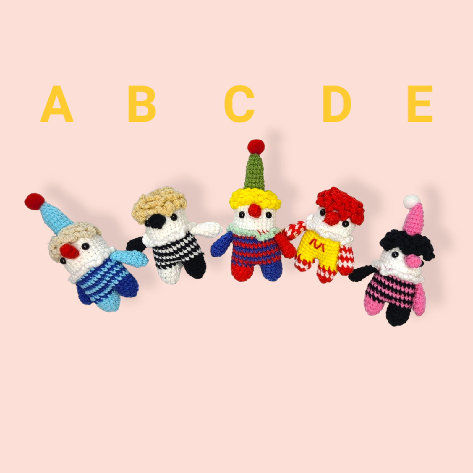 Crocheted colorful clowns 2