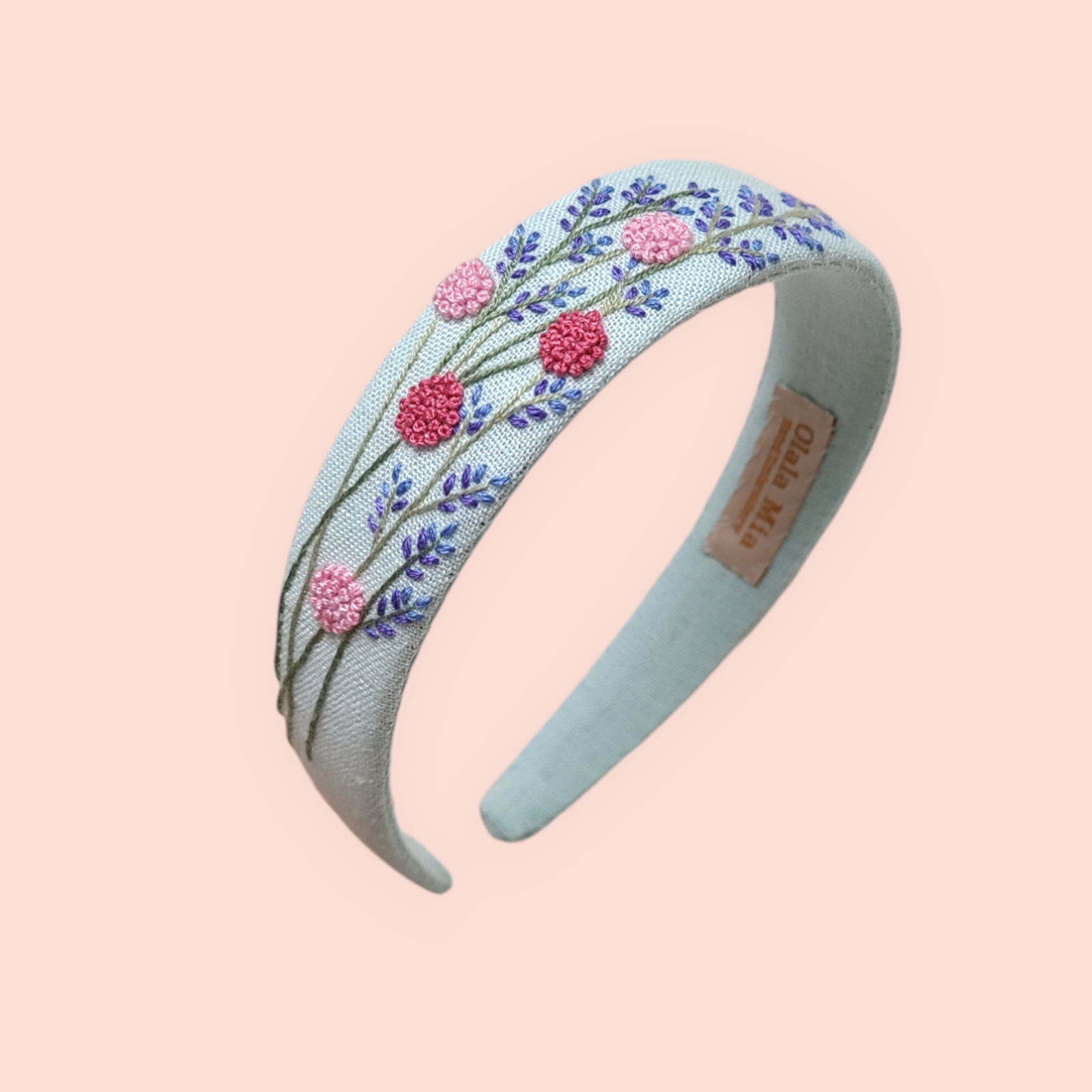 Floral headband with embroirered flowers