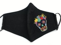 Face mask with Dia de los Muertos hand embroidery 2