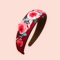 Floral headband with embroirered 3D flowers 2