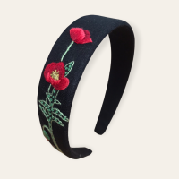 Floral headband with embroirered poppy flowers 2