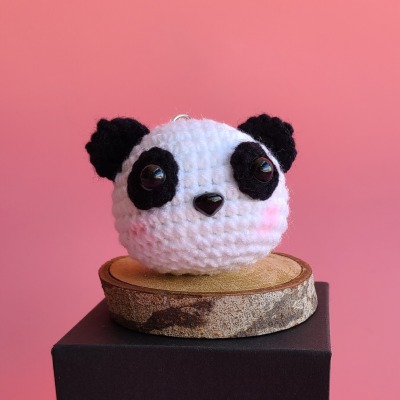 Crocheted Pandas head keychain