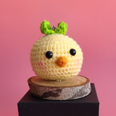 Crocheted chick keychain