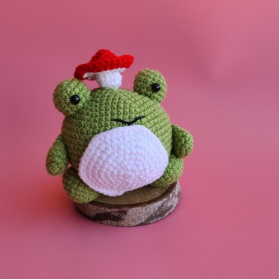 Crocheted Frog with Mushroom