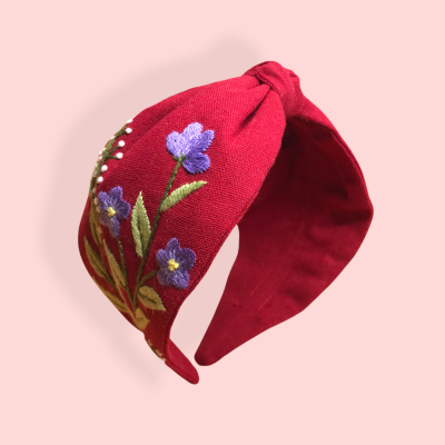Hand Embroidered Floral Hair Hoop