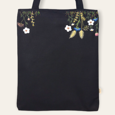 Hanging flowers hand-embroidered bag