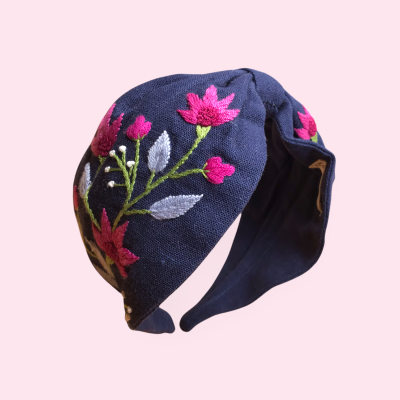 Hand Embroidered Floral Hair Hoop