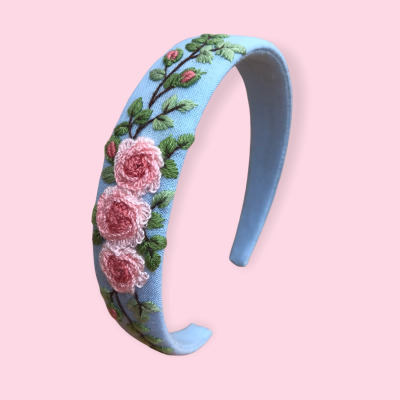 Floral headband with 3D embroirered rose