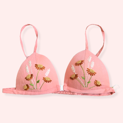 Floral hand-embroidered bralette