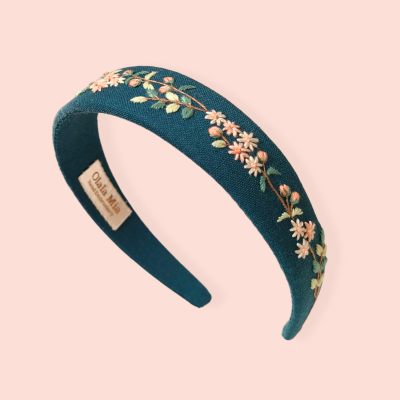 Floral headband with embroirered flower branch