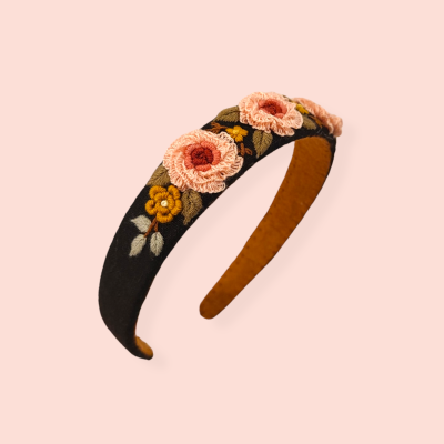 Floral headband with embroirered 3D flowers