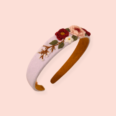 Floral headband with embroirered 3D flowers