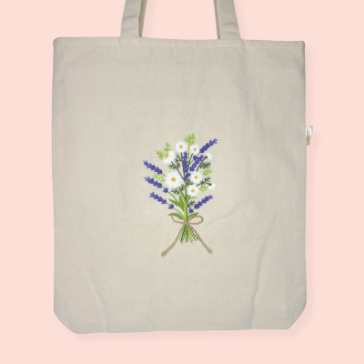 Flower bouquet hand-embroidered bag