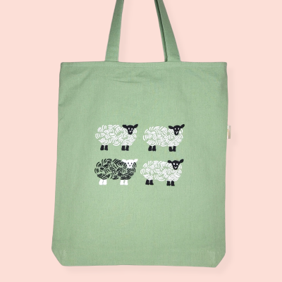 Hand-embroidered bag, black sheep