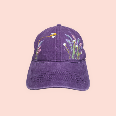 Baseball cap with hand-embroidered lavender