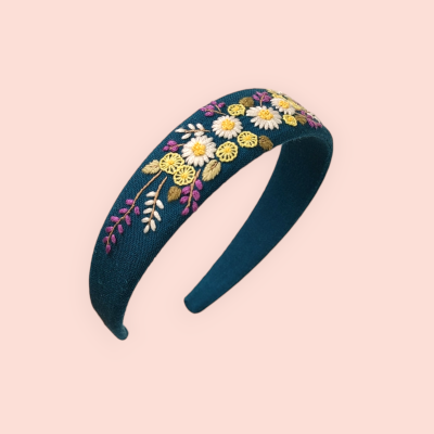 Floral headband with embroirered flowers