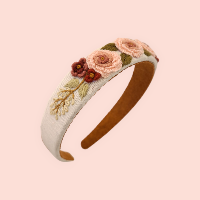 Floral headband with embroirered 3D flowers