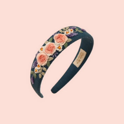 Floral headband with embroirered flowers