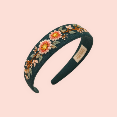 Floral headband with embroirered flowers