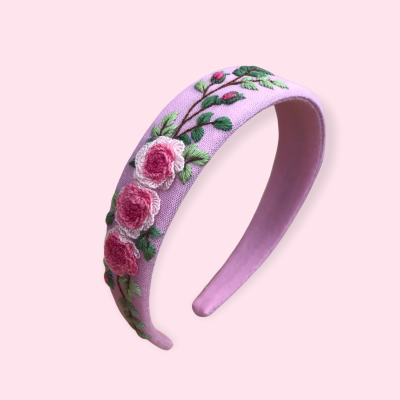 Floral headband with 3D embroirered rose