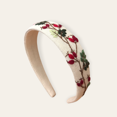 Floral headband with embroirered rosehip