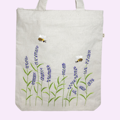 Lavender flower hand-embroidered bag