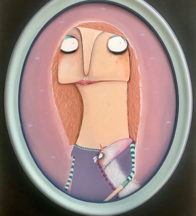 Saskia Röhrscheid mit ihrem Einhorn Basil - Acryl auf Leinwandkarton 40cm x 50cm