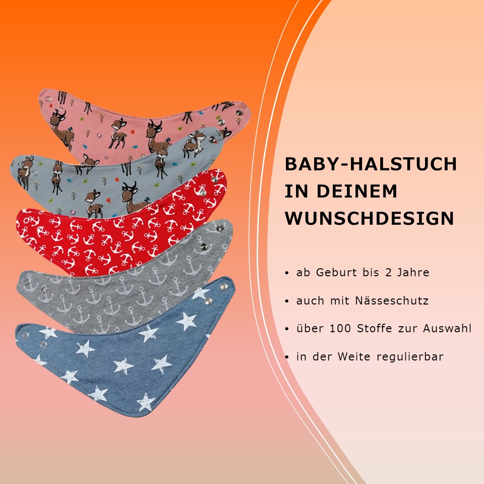 Halstuch für Babys und Kinder auch mit Nässeschutz im Wunschdesign Sabberlatz Dreieckstuch Babyschal Latz freie Stoffwahl Spucktuch