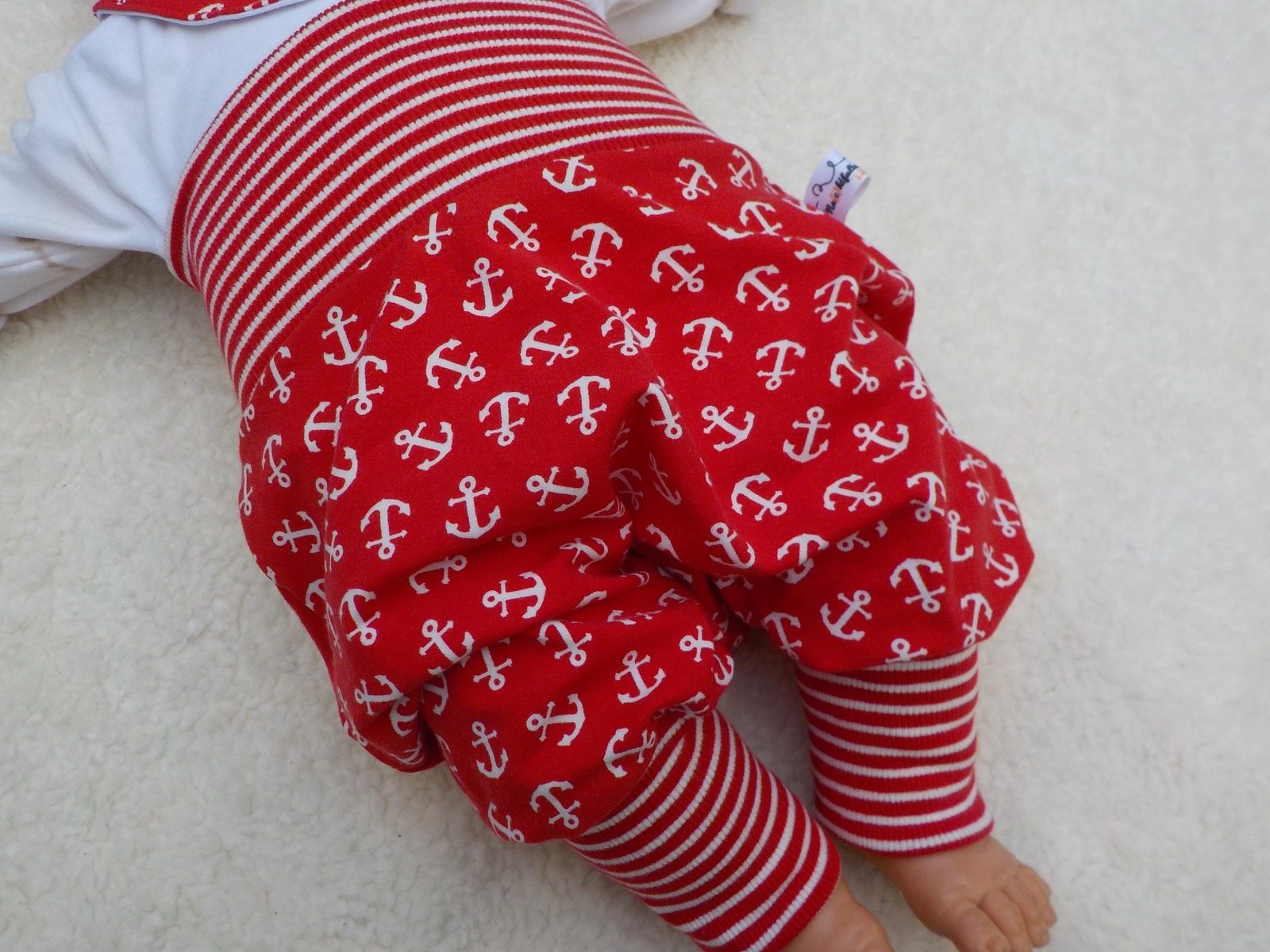 Baby Kind Mitwachshose Pumphose Anker rot mint blau Größe 44 bis 80 mitwachsende Babyhose maritime Hose